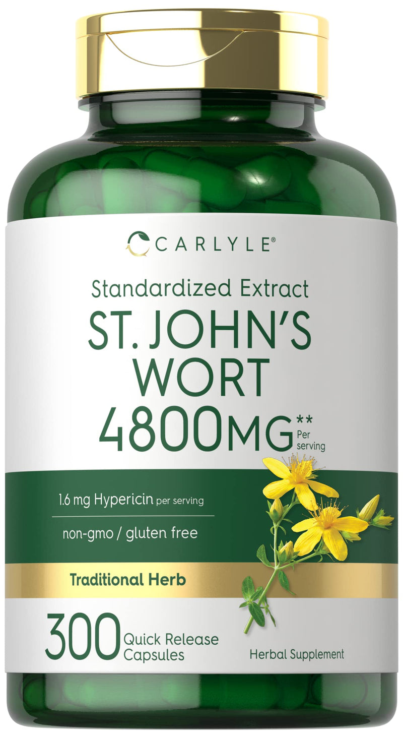 [Australia] - Carlyle St John's Wort Capsules | 4800mg | 300 Count | Non-GMO & Gluten Free Supplement | Standardized Extract 