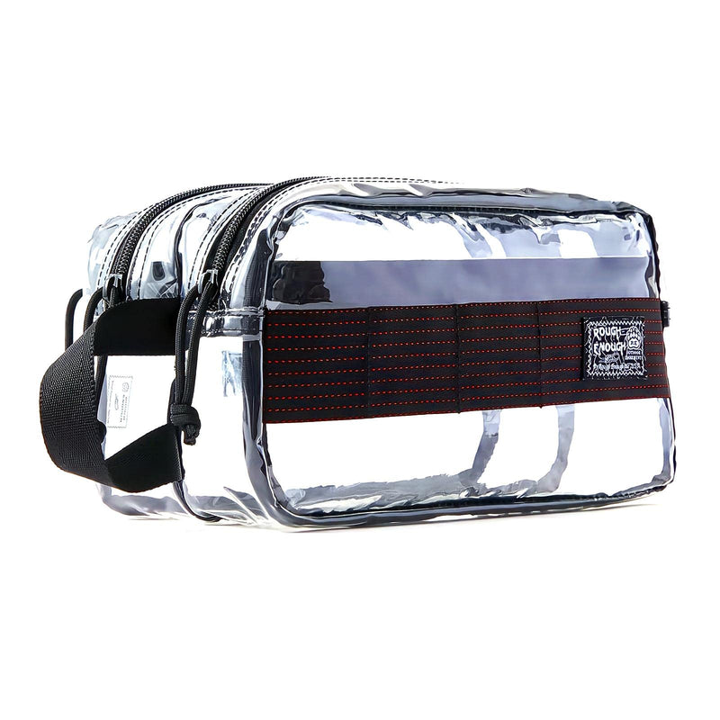 Rough Enough Clear Travel Toiletry Bag for Men Women Traveling Toiletries Essentials Shaving Hygiene Dopp Kit | Dual-Compartment Design, Water-Resistant Thick PVC, YKK Zipper, Fits Full-Size Toiletries & Makeup, with Reinforced Handle