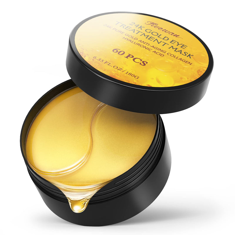 [Australia] - Fivewan 24k Gold Under Eye Patches - 60 Pcs Eye Mask Pure Gold Anti-Aging Collagen Hyaluronic Acid Under Eye Mask for Removing Dark Circles, Puffiness & Wrinkles Refresh Your Skin 30 Pairs 