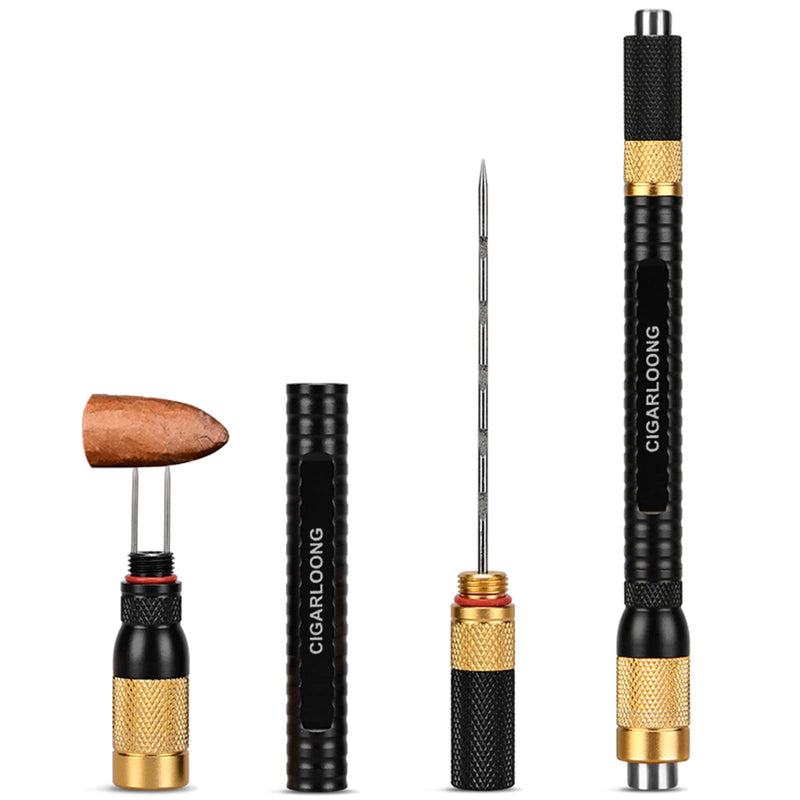 [Australia] - Cigar Punch 4-in-1 Draw Enhancer Tool with Double Size Cigar Punch and Stainless Steel Twin Needle Comes in Gift Box(Yellow Black) Yellow Black 