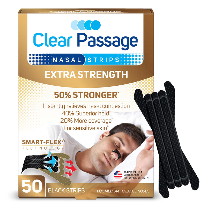 [Australia] - Extra Strength Nasal Strips 50 Ct, Nasal Dilators for Men & Women, Anti Snoring, Instant Congestion Relief for Cold & Allergy, Improves Sleep, Better Performance, for Day & Night, Black 