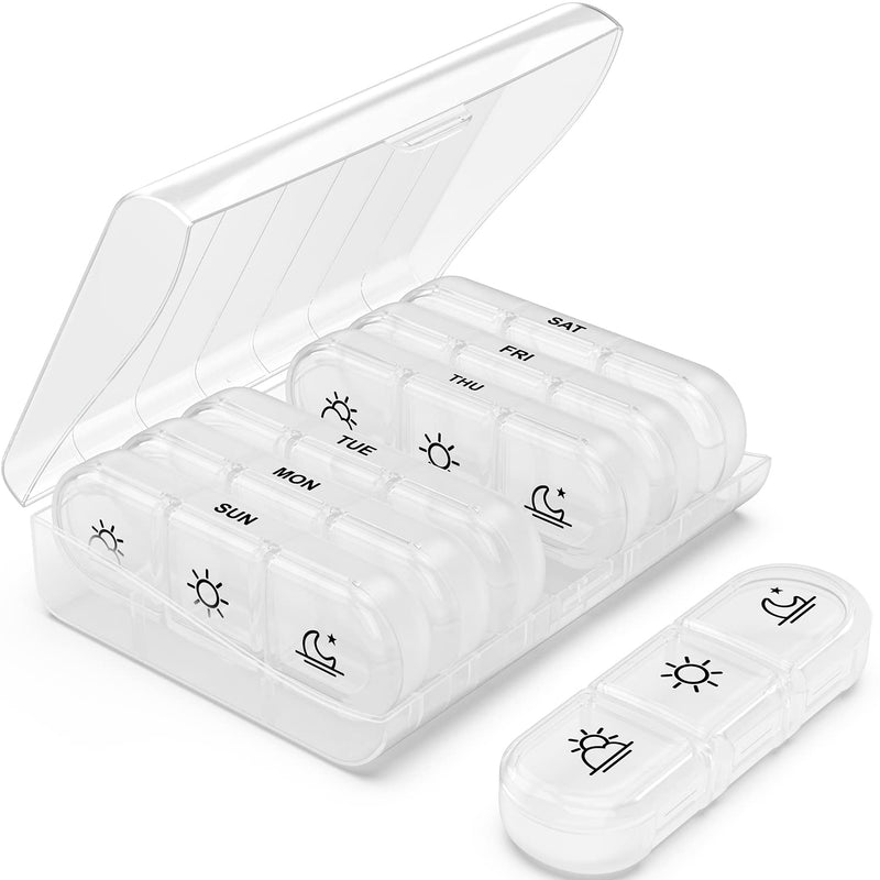 PULIV Weekly Pill Organizer 3 Times a Day, Portable Travel Pill Box 7 Day with Large Pill Containers, Light-Proof Pill Case for Vitamins, Medication, Supplements and Fish Oils (White) White