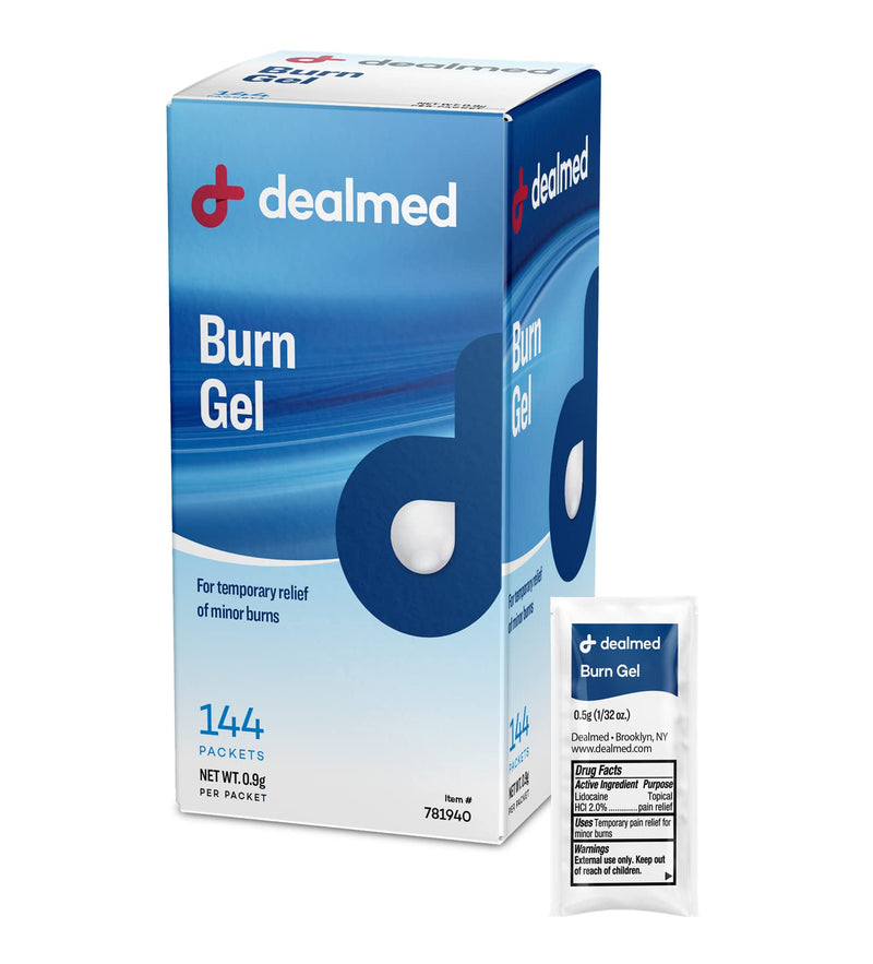 [Australia] - Dealmed First Aid Burn Gel – Made in the USA, First Aid Gel for Temporary Relief of Minor Burns, Cuts, and Scrapes, 144 Packets/Box (.5g) - Pack of 1 Burn Gel Box 