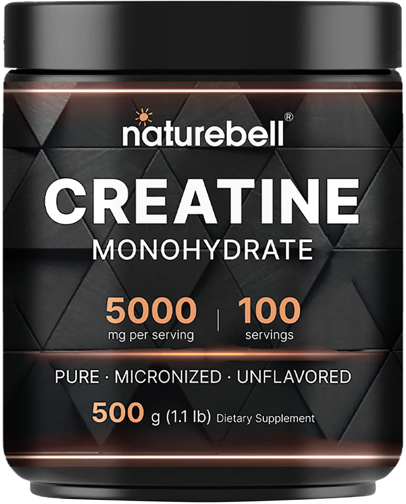 [Australia] - NatureBell Creatine Monohydrate Powder 500 Grams, 5000mg Per Serving, Pure Unflavored Creatine Powder - Micronized - Pre Workout | Keto | Vegan | Dissolves Easy | Filler Free - 100 Servings (1.1Lb) 100 Servings (Pack of 1) 
