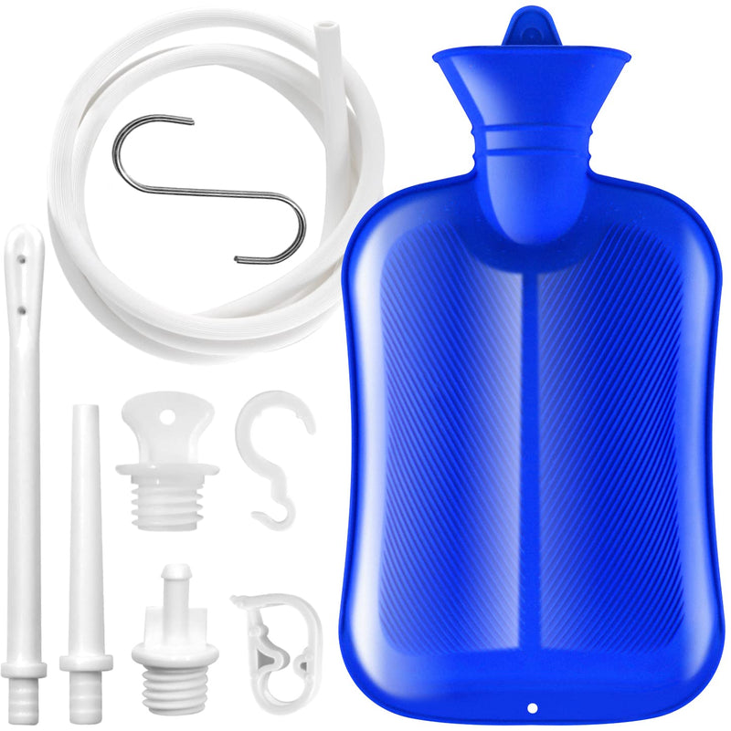 [Australia] - 2 L Enema Bag ，Coffee Enema Bag Kit with 5.0 ft. Long Silicone Hose ,2 Multi-Size Reusable Tips, Controlable Water Flow Valve- Coffee, Shower, Douche & Home Adult Enema Kit（Blue） Basic Version 