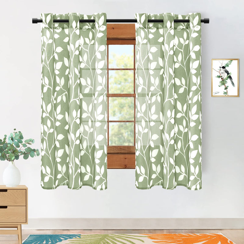 [Australia] - XTMYI 72 Inch Long Sheer Curtains for Living Room 2 Panels Set,Neutral Leaf Printed Patterned Forest Theme Boho Woodland Nursery Curtains Boy Girl Baby,Sage Green,6 FT Length 42x72 Sage Green 