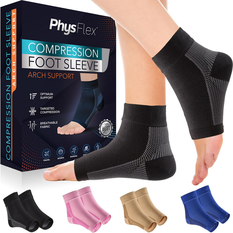 [Australia] - Compression Socks for Plantar Fasciitis, Achilles Tendonitis Relief - (1 Pair) Ankle Compression Sleeve for Heel Spurs, Foot Swelling & Fatigue - Arch Support Brace for Everyday Use Black Medium 