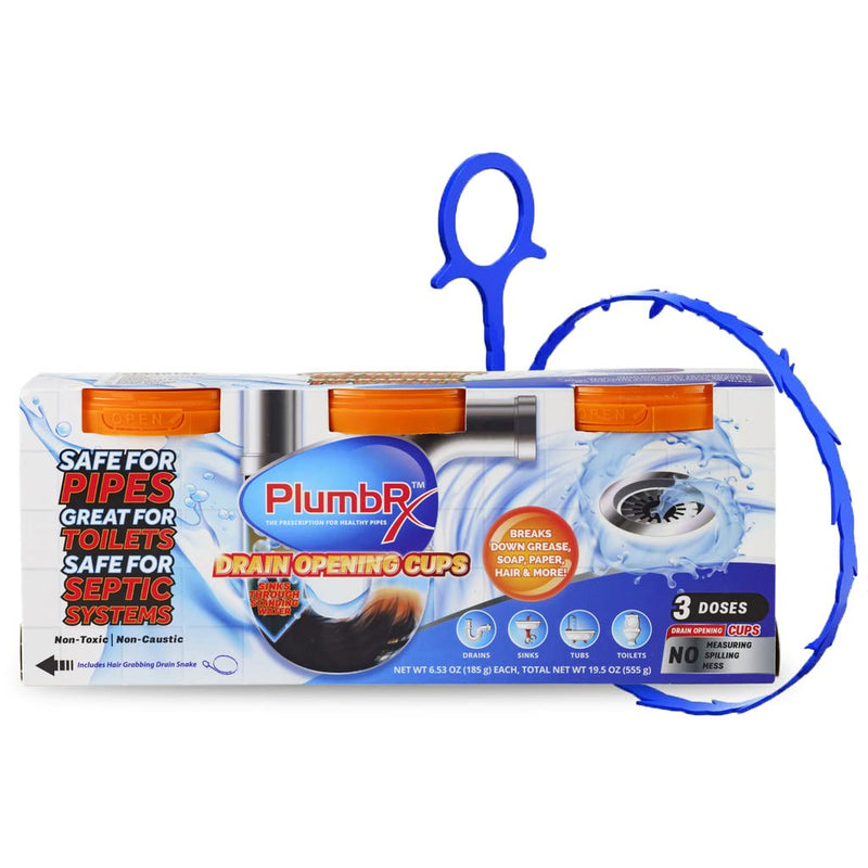 [Australia] - Drain Opener Powder | Hair Drain Clog Remover | Drain Cleaner For Toilets, Sinks, Tubs - Septic Safe | 3 Uses + Hair Snake 1 Pack 