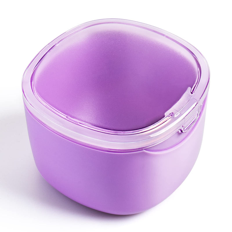 Upgraded Denture Bath Box Cup, No-Leak Denture case, Retainer Cleaning Box, Complete Clean Care for Dentures, Clear Braces, Mouth Guard, Night Guard & Retainers (purple) Purple