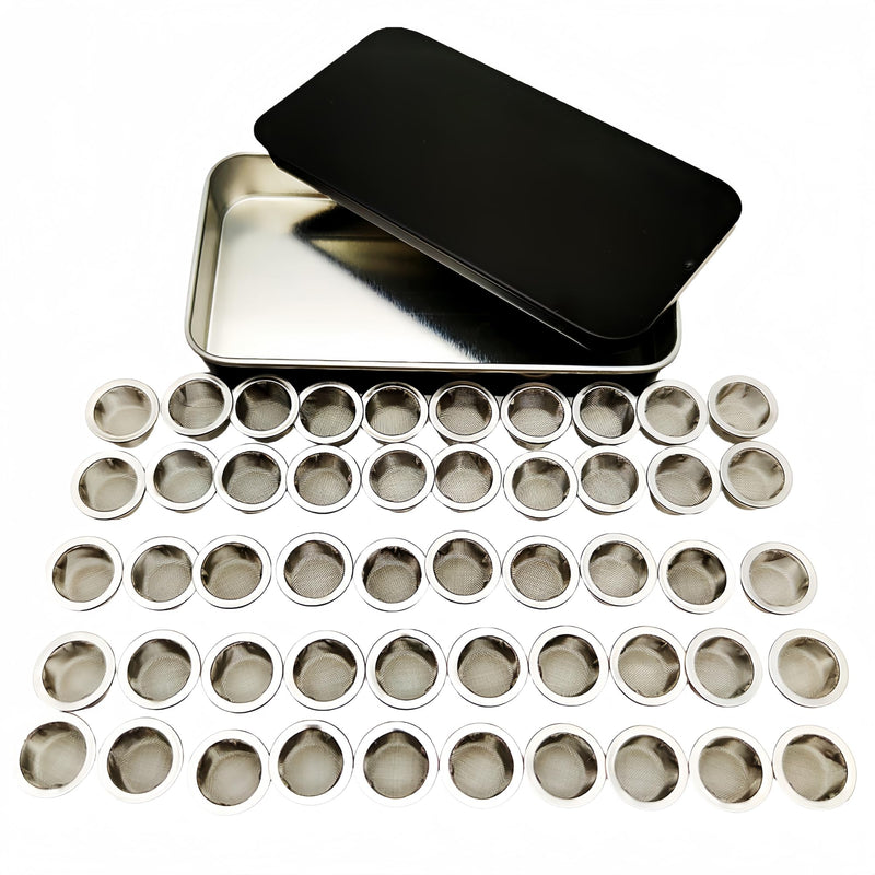 [Australia] - 50pcs Pipe Screens 1/2 Inch Premium 304 Stainless Steel, 0.5" Pipe Screen Filters with Metal Storage Box 0.5 Inch (Pack of 50) 