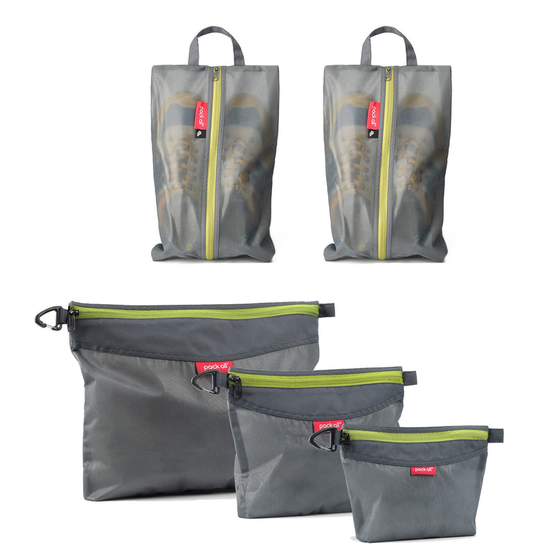 pack all Grey Bundle | Water Resistant 2 Pcs Shoe Bag & 3 Pcs Zipper Pouch Set for Travel, Home, Outdoor