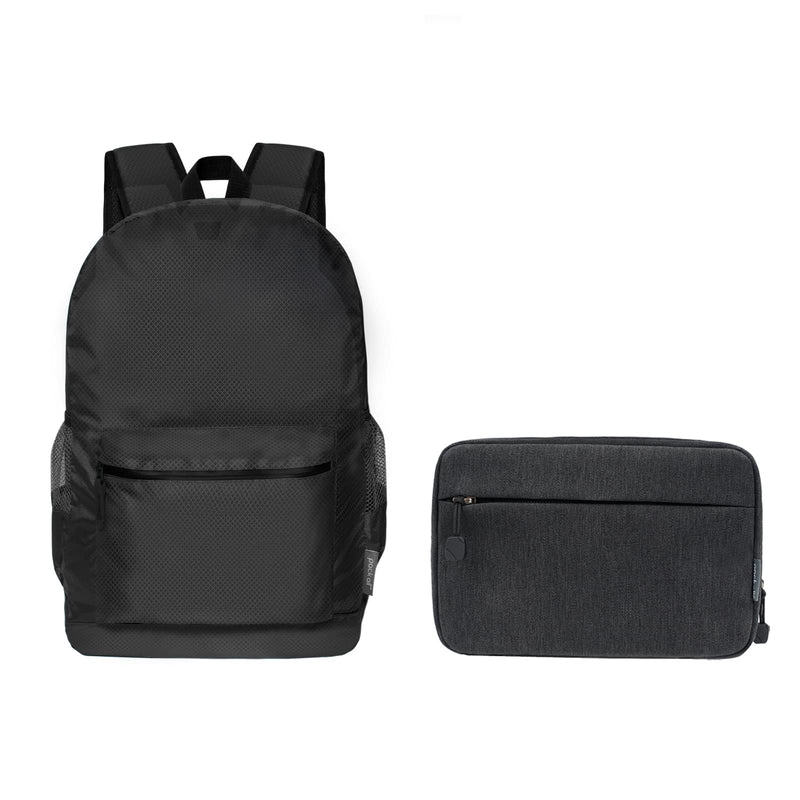 pack all Packing System Bundle | Electronic Organizer & 20L Foldable Backpack (Black)