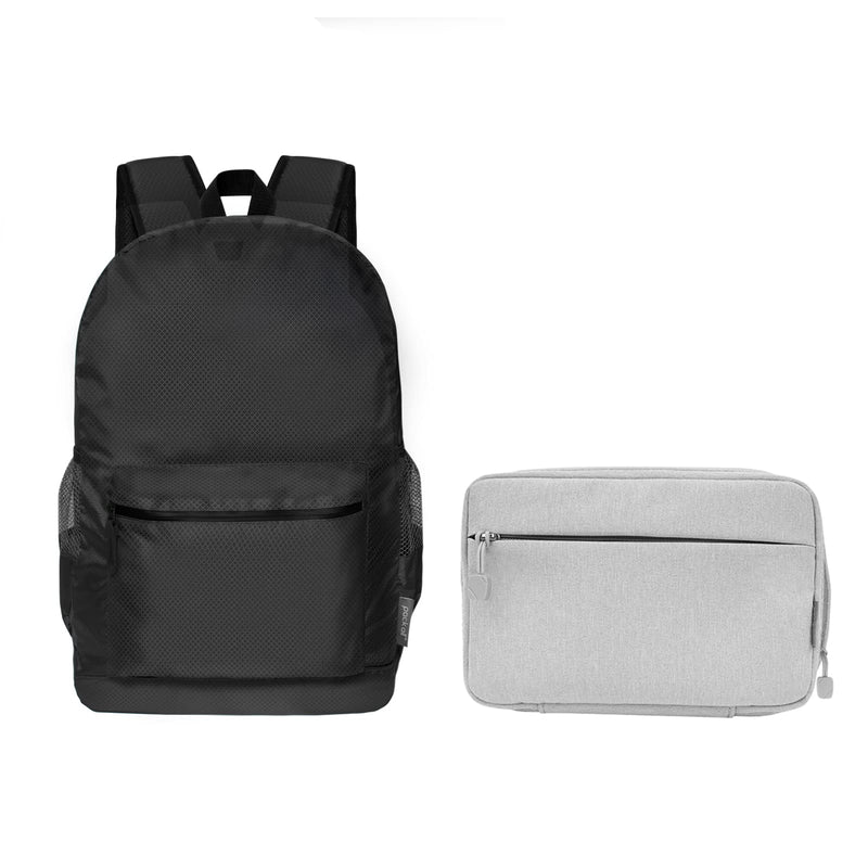 pack all Packing System Bundle | Electronic Organizer (Gray) & 20L Foldable Backpack (Black)