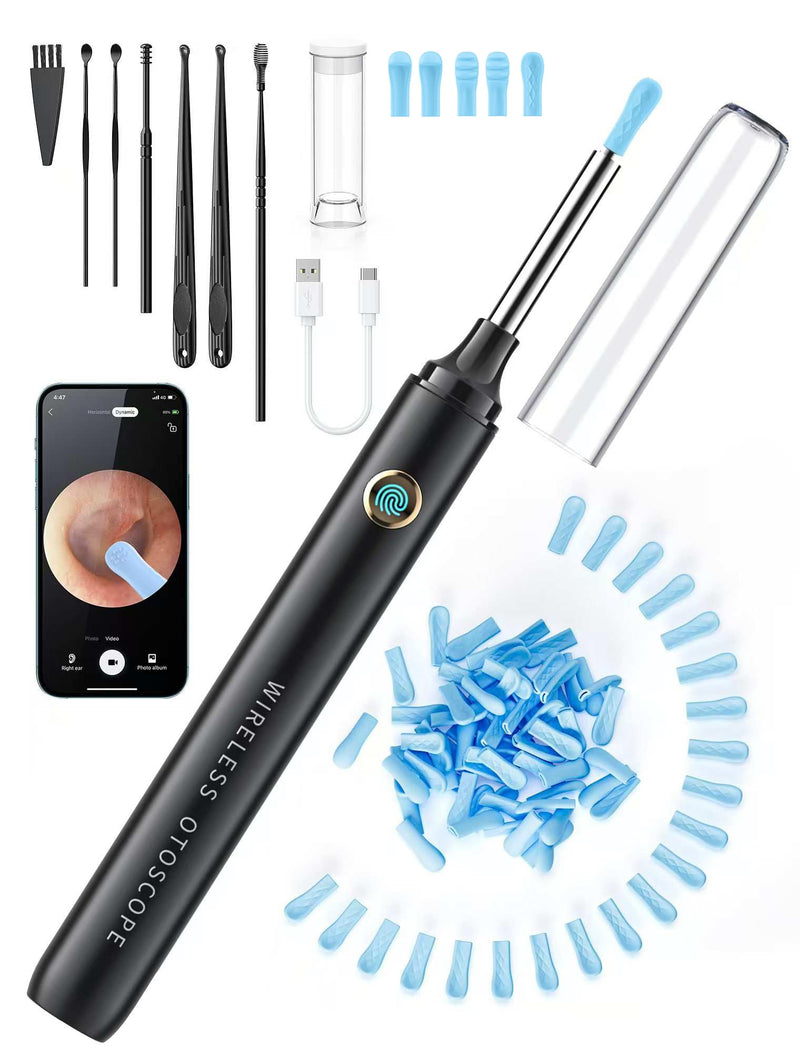 [Australia] - Ear Wax Removal Tool Camera - Ear Cleaner with 1080P HD Camera, FSA - HSA Store Eligible, Otoscope with Light, Earwax Removal Kit with 50 Replacement Tips for iPhone, iPad, Android Phones (Black) Black 