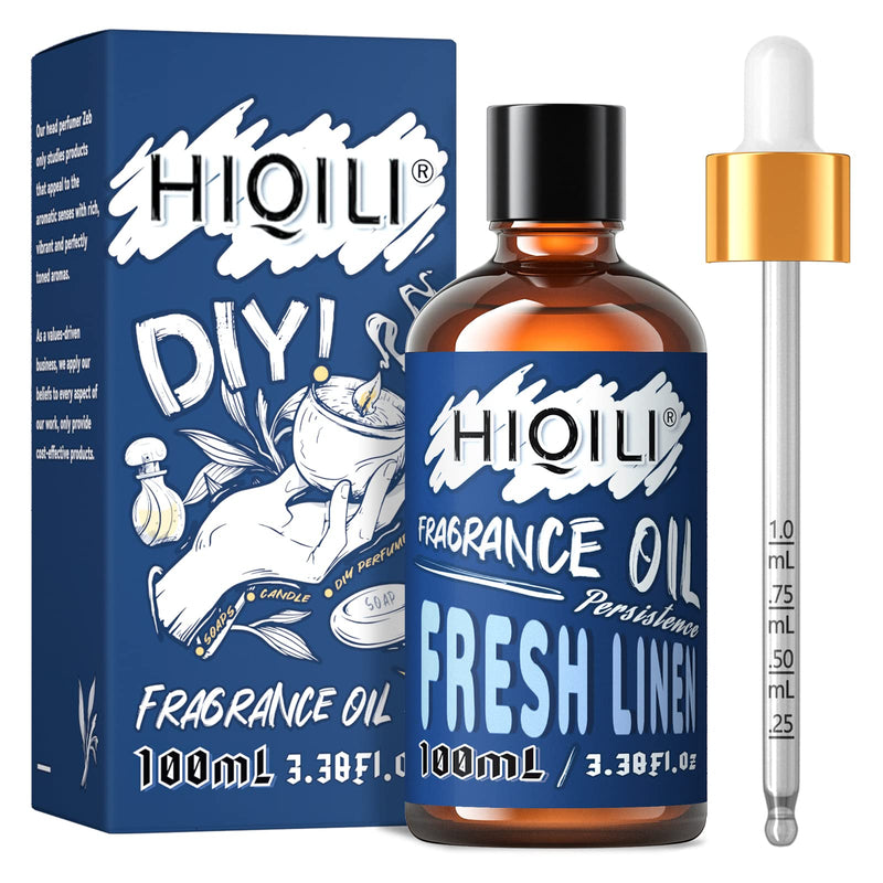 [Australia] - HIQILI Fresh Linen Fragrance Oil 100ml, Single Essential Oil for Diffuser Car Freshies, Clean Fresh Scent for Candle Making Soap Laundry 3.38 Fl Oz 3.38 Fl Oz (Pack of 1) 