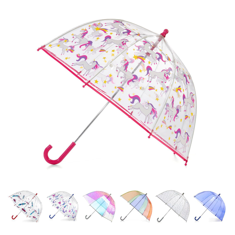 totes Kids Lightweight Dome Canopy Bubble Umbrella with Wind and Rain Protection 38" Canopy UNICORN AND STARS BUBBLE