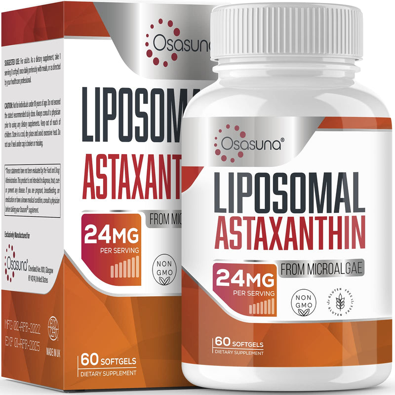 [Australia] - Liposomal Astaxanthin Supplement 24 MG, Maximum Absorption, Antioxidant Stronger Than VIT C, Non-GMO & Gluten Free - 60 Softgels(2 Months Supply) 60 Count (Pack of 1) 