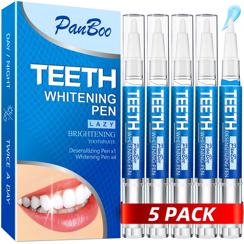 [Australia] - Teeth Whitening Pen 4+1(5 Pack), 70+ Treatments, Use Twice a Day Up to 1-6 Shade Whiter in 1-2 Weeks, 4 Whitening Pens plus 1 Desensitizing Pen, Effective, Painless and Enamel Safe Teeth Whitening Gel 