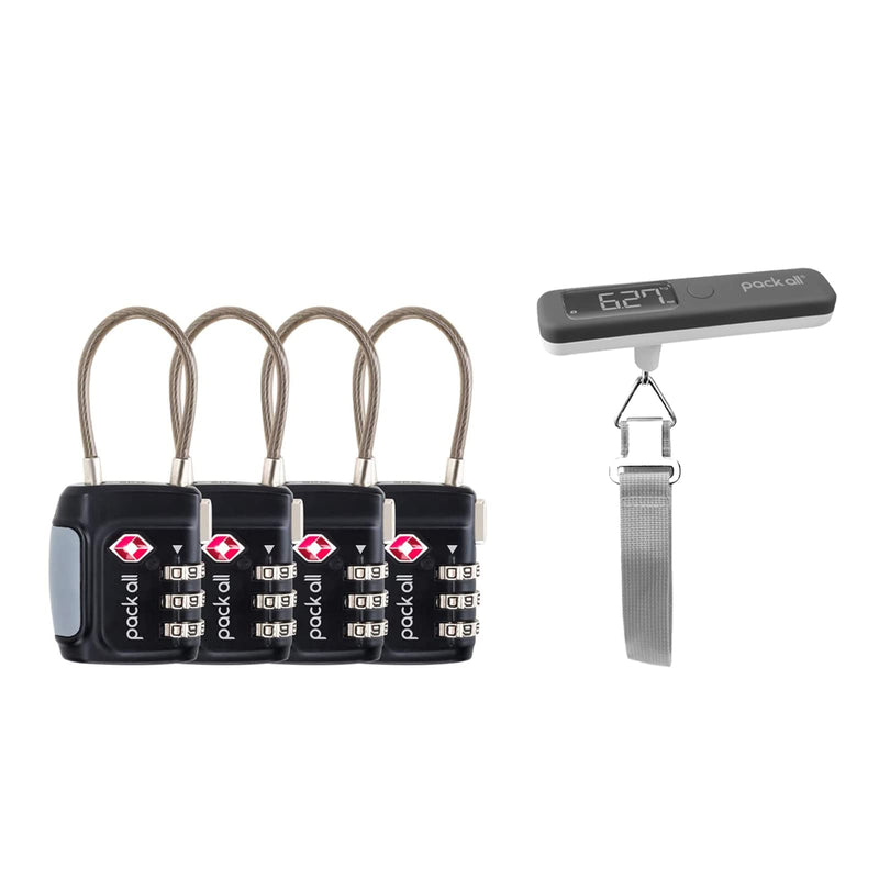 pack all Travel Accessories Bundle | 110 Lbs Luggage Scale(Grey) & TSA Luggage Locks(4 Pack)