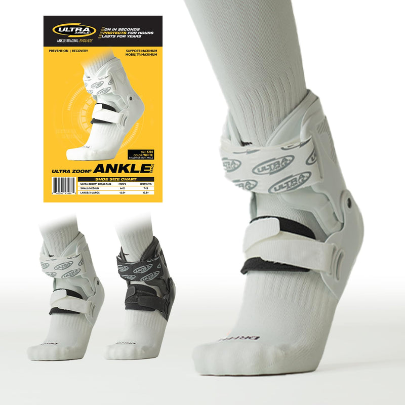 Ultra Zoom Ankle Brace – Hinge Design Promotes Faster Healing and Accelerated Recovery with Natural Protected Movement to promote Early Activity After Injury and Prevent Future Injuries in Life and Sport. Small/Medium White
