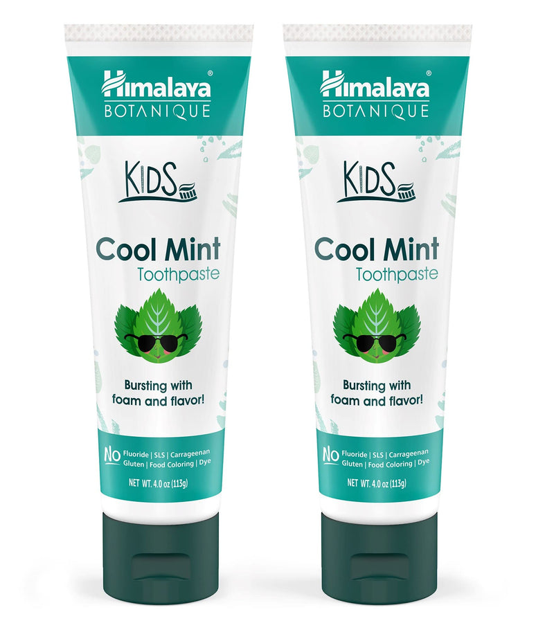Himalaya Botanique Kids Toothpaste, Herbal, Cool Mint Flavor, Fights Plaque, Fluoride & SLS Free, Gentle, No Artificial Colors, Gluten & Cruelty Free, Vegan, Foaming, 4 Oz, 2 Pack 4 Ounce (Pack of 2)