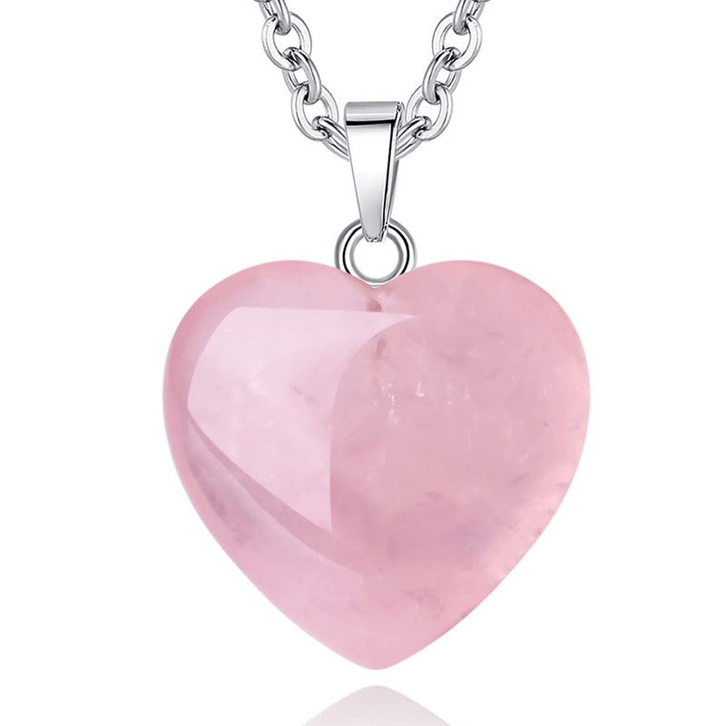 [Australia] - QINJIEJIE Crystal Necklace Quartz Healing Crystals Necklaces for Women Mothers Day Gift Quartz Heart Love Gemstone 1 Pink - Rose Quartz 