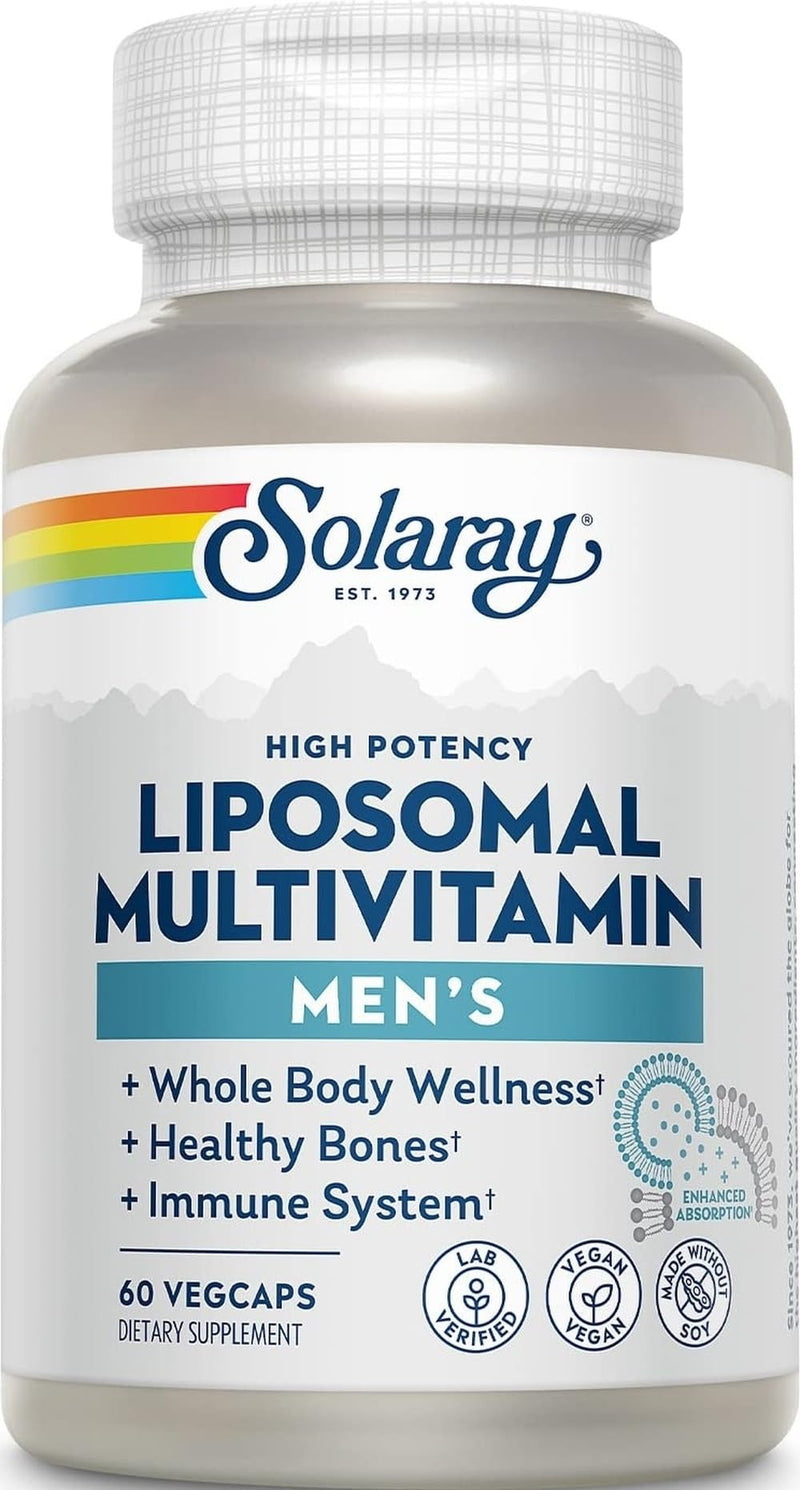 SOLARAY Liposomal Multivitamin for Men, Enhanced Absorption Immune, Energy & Bone Support, Mens Daily Multi Vitamin, BCAAs, Vitamin D3, C, B12, Zinc, Vegan, Soy Free, 30 Serv, 60 VegCaps | Men's Daily Multivitamin, Enhanced Absorption, Vitamins, Minera...