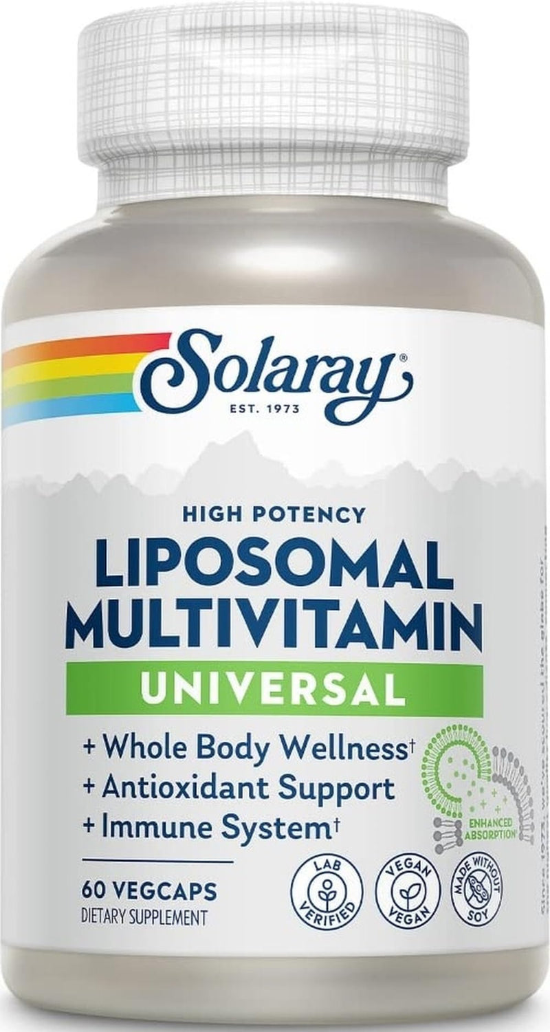 SOLARAY Liposomal Multivitamin Men & Women, 60 VegCaps | Daily Multivitamin, Enhanced Liposomal Absorption, Vitamins, Minerals, CoQ10 & Lutein, 30 Servings, Vegan & Lab Verified 60 Count (Pack of 1) Universal