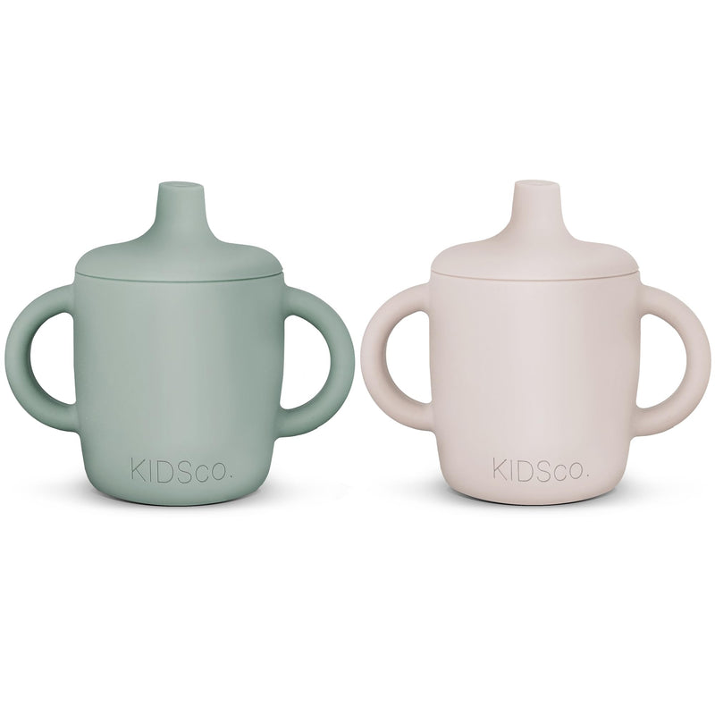 [Australia] - Silicone Sippy Cups for Babies & Toddlers 6+ Months ‚Äì 5oz Spill Proof Training Cup with Soft Spout & Easy Grip Handles ‚Äì BPA Free, Unbreakable, Non-Toxic Transition Cup (2 pack Green and Sandy Shore) 