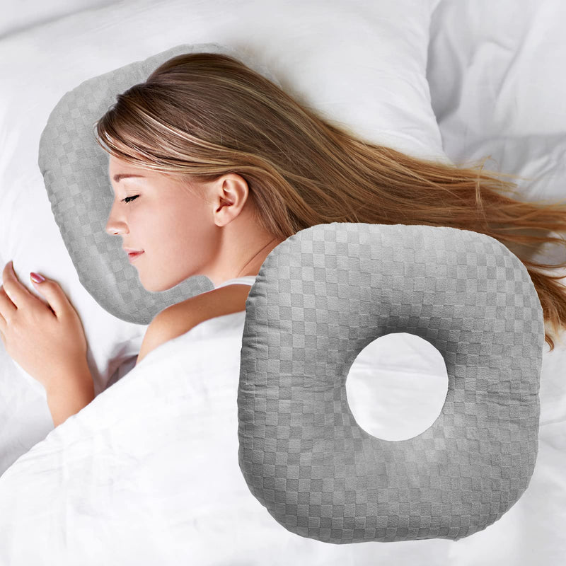 [Australia] - Ear Piercing Pillow for Side Sleepers with an Ear Hole for CNH and Ear Pain Ear Inflammation Pressure Sores, Cotton O-Shaped Side Sleeping Pillow, Ear Guard Pillow Gray 