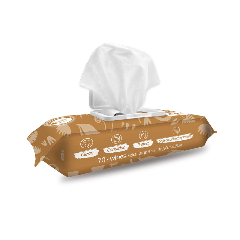 [Australia] - Air Jungles 3in1 Leather Cleaner Wipes 70 Count (Pack of 1), Extra Large 8" x 10" Size Leather Clean Condition Protect Wipes for Vinyl, Apparel Furniture Auto Car Interior Shoes Boots Bags 