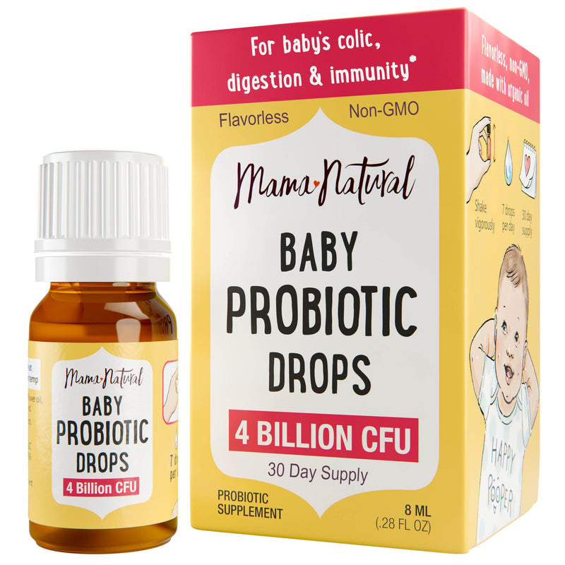 [Australia] - Mama Natural Baby Probiotic Drops (0.28 Fl Oz) | 4 Billion CFU Pediatrician-Tested Infant Probiotic Helps with Colic Relief for Newborns & Constipation Ease for Infants - Unflavored Baby Gas Drops 