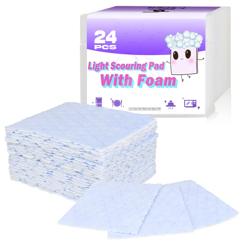 [Australia] - 24 Pack Light Scouring Pad with Foam, Triple Cleaning Scrub Pad Singles Heavy Duty Household Non-Scratch Abrasive Hand Pad Multi Surface Magic Sponge Eraser Sheets for Home Surfaces Indoor Cleaning 24 PCS 