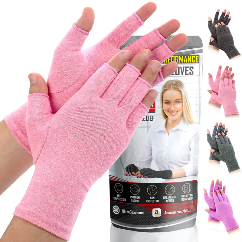 [Australia] - BLITZU Massage Gloves For Hands Copper Hands Arthritis Gloves Women Carpel Tunnel Relief Half Finger Gloves Fingerless Gloves For Women Compression Gloves For Arthritis For Women PINK M Medium 