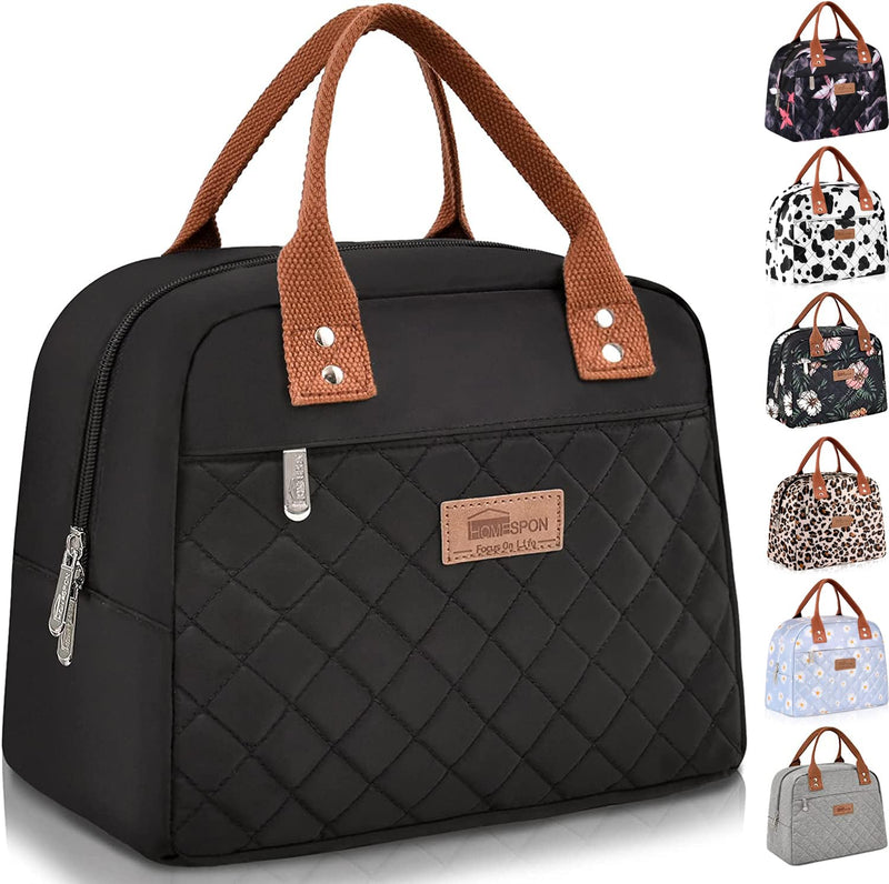 [Australia] - HOMESPON Insulated Lunch Bag for Women Men Adults Lunch Tote with Front Pocket Lunch Box Container Cooler Bag for Work Picnic (Black) Black 