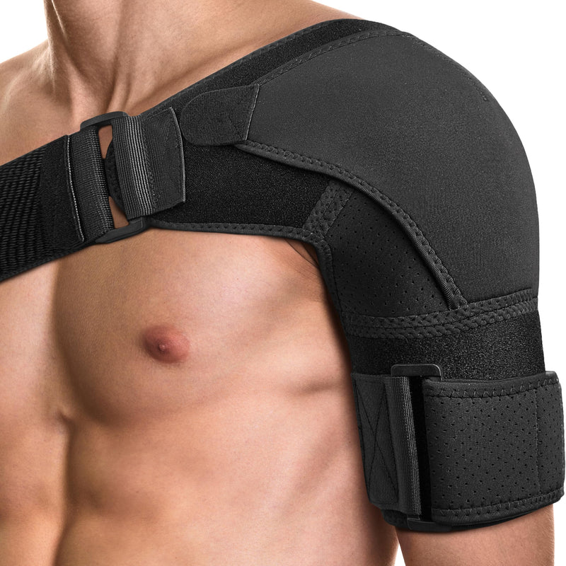 [Australia] - POAGL Adjustable Shoulder Brace for Men - Both Left and Right Arm - Pain Relief for Torn Rotator Cuff, Compression Support Sleeve for Dislocation, Bursitis, Tendonitis (Black, Medium) Black 