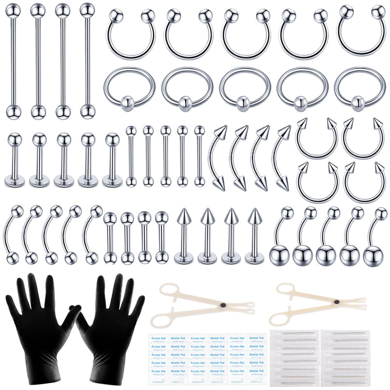 [Australia] - 104pcs Piercing Kit 14G16G Belly Button Piercing Kit Septum Piercing Kit Belly Piercing Kit Piercing Kits for all piercings (Stainless steel color) 