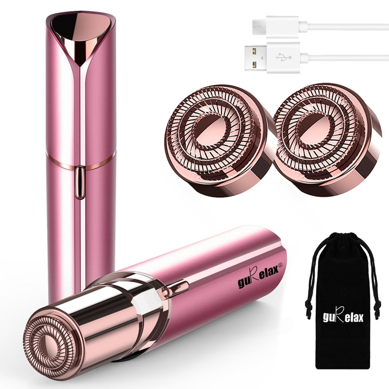 Facial Hair Removal for Women, Electric Painless Facial Hair Remover for Face, Lip, Chin with 2 x Replacement Heads Rose+2 Heads