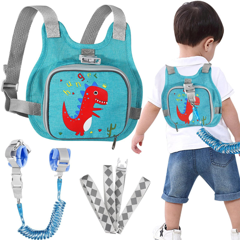 [Australia] - Toddler Harness Leash + Anti Lost Wrist Link, Accmor Dinosaur Baby Harnesses with Kids Leashes for Boys, Cute Child Walking Anti-Lost Holder Bracelet Strap Tether for Outdoor Keep Kid Close (Blue) Lake Blue/Dinosaur 