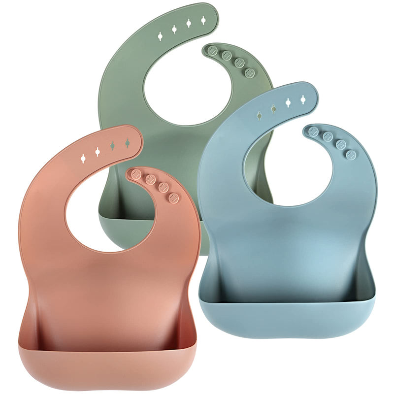 [Australia] - Silicone Baby Bibs for Babies & Toddlers Set of 3, BPA Free Unisex Soft Adjustable Fit Waterproof Feeding Bibs 