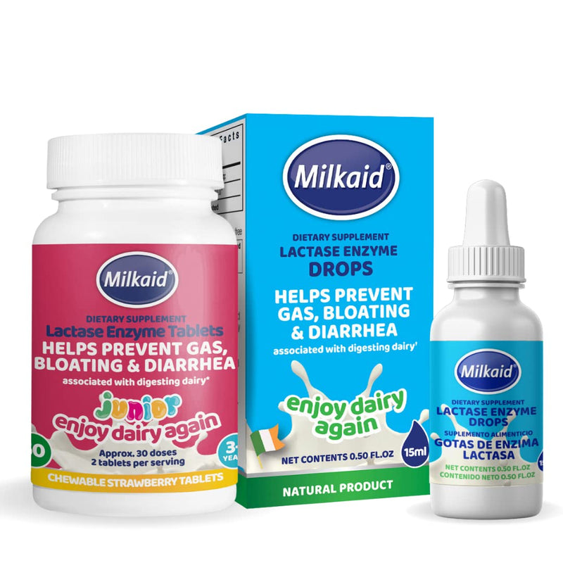 [Australia] - Milkaid Junior Lactase Enzyme Chewable Tablets Lactase Drops for Lactose Intolerance Relief | Prevents Gas, Bloating, Diarrhea in Children | Fast Acting Dairy Digestive Supplement | 