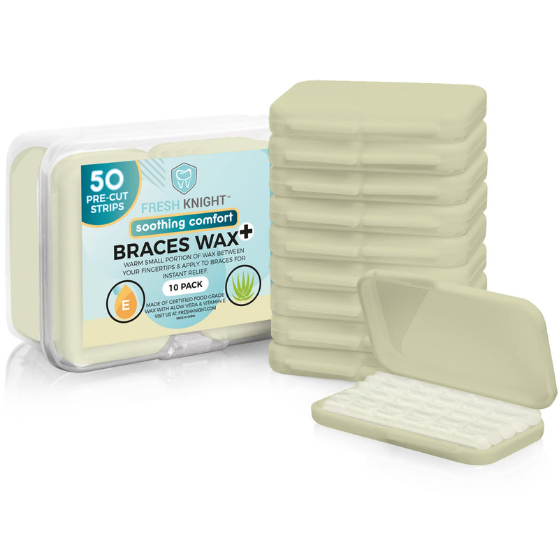 [Australia] - Fresh Knight Braces Wax. Dental Wax for Braces & Aligners - Premium Orthodontic Strips Food Grade (Aloe Green) Aloe Green 5 Count (Pack of 10) 
