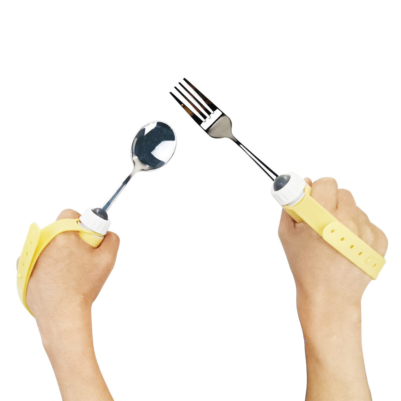 [Australia] - Adaptive Utensils Spoons Forks Set Weighted, Non-Slip Handles & rubber strap, for Hand Tremors & Muscle Weakness, Arthritis, Parkinson’s, Elderly; Dishwasher Safe,Stainless Steel 