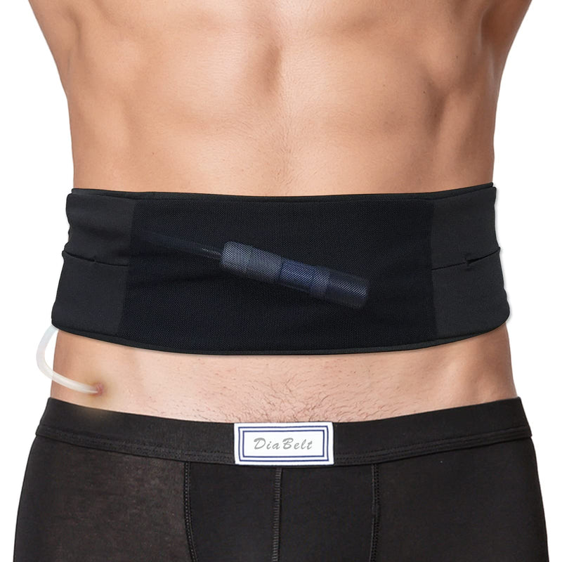 [Australia] - Breathable Peritoneal Dialysis Belt with Mesh Pouch PD Catheter Transfer Set Holder Accessories with Slits for G-Tube Feeding Tube Peg Tubing Stomach Women Men Adults Black Medium (Pack of 1) 