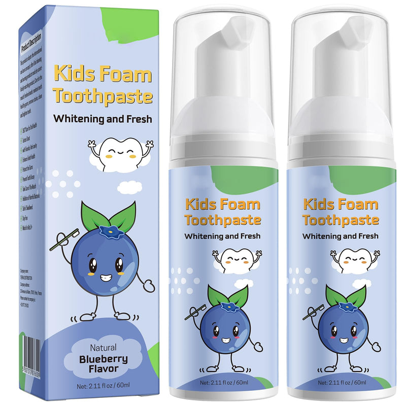 [Australia] - Foam Toothpaste Kids 2PCS, Toddler Toothpaste Cavity Protection, Clean and Whitening, 360ºCare, Portable, Kids Foam Toothpaste with Fluoride for Electric & U-Shape Toothbrushes (Blueberry) Blueberry 