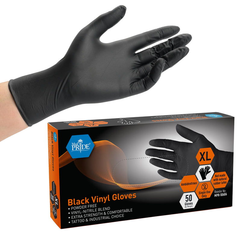 [Australia] - MED PRIDE Extra Strength Black Vinyl Disposable Gloves, Powder & Latex-Free, For Surgical, Tattoo Artist, Food Prep Use 50 Medium (Pack of 50) 