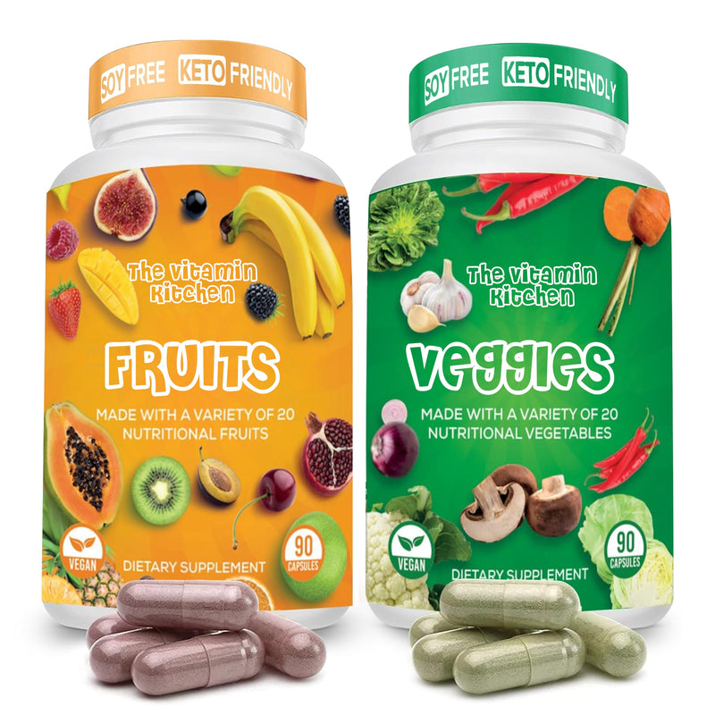 The Vitamin Kitchen Fruit and Veggie Supplements-90 Fruits, 90 Veggies Capsules to Boost Energy Level - Whole Food Fruits and Vegetable from Super Foods - Made in USA - Soy & Vegan Free (Pack of 2)… Pack of 2