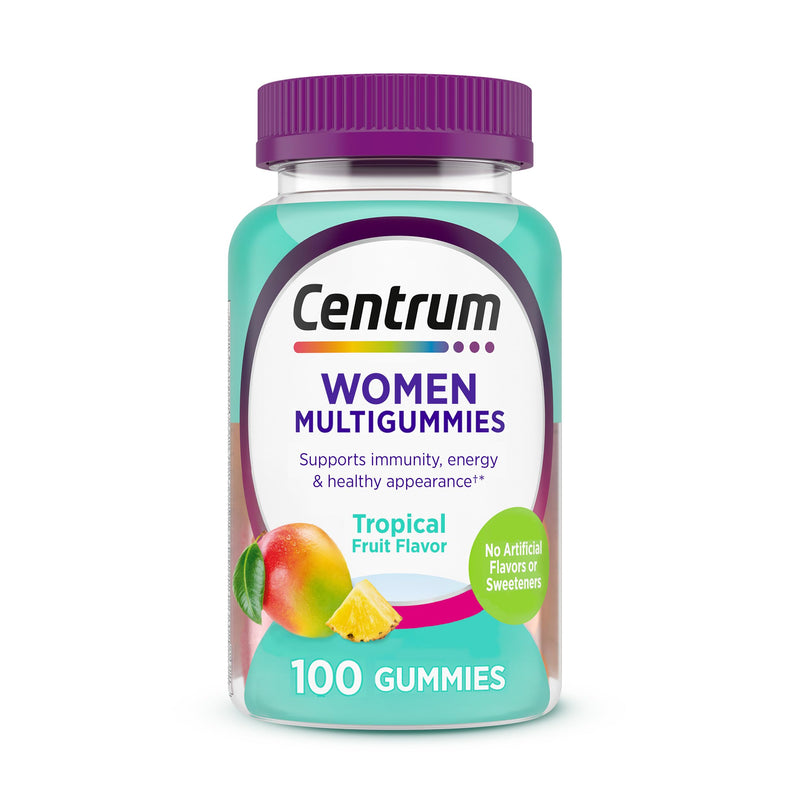 Centrum MultiGummies for Women 18 and Over, 100 Count | Contains Vitamin D3, B Vitamins and Antioxidant Vitamins C and E, Gluten Free, Non-GMO Ingredients, GLP-1 Support Fruit 100 Count (Pack of 1)