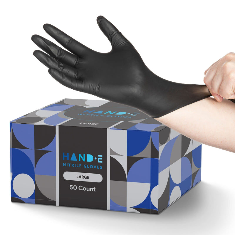 [Australia] - Hand-E Touch Black Nitrile Disposable Gloves - Latex Free BBQ, Tattoo, Hair Dye, Cooking, Mechanic Gloves 50 Large 