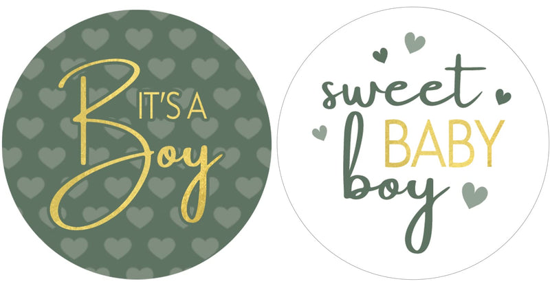 [Australia] - Green It’s a Boy Baby Shower Stickers, Greenery Sweet Baby Boy, 1.75 in. Round Favor Bag Labels - 40 Count 